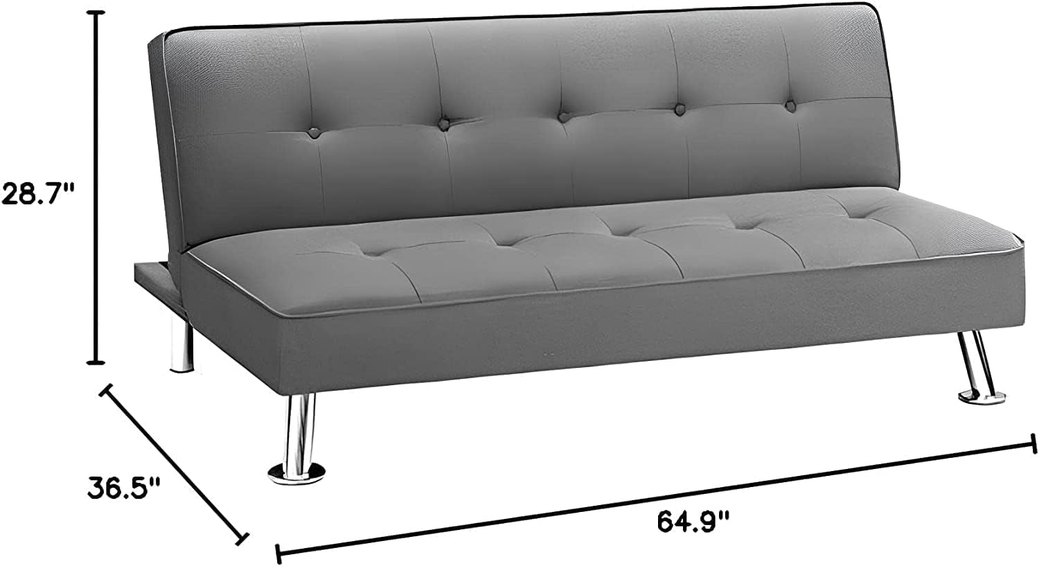 Futon Sofa Bed Modern Collection Convertible Fabric Folding Recliner Lounge Couch for Living Room with Chrome Legs, Grey