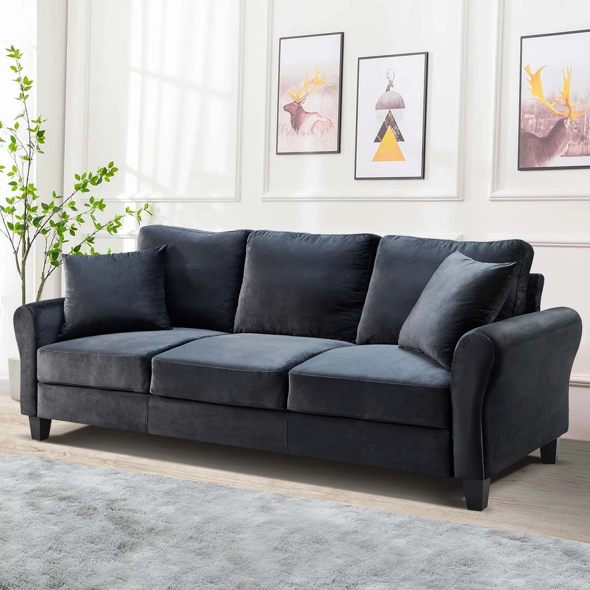 78.4" 3-Seater Sofa, Upholstered Sofa Couch for Living Room - Black