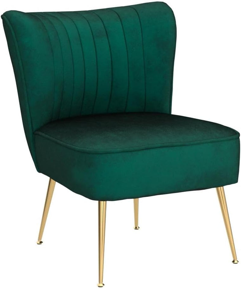 Velvet Accent Chairs Set of 2 Modern Armless Slipper Chair Wingback Single Sofa Side Chair Comfy Corner Chair with Golden Legs for Living Room Bedroom, Green