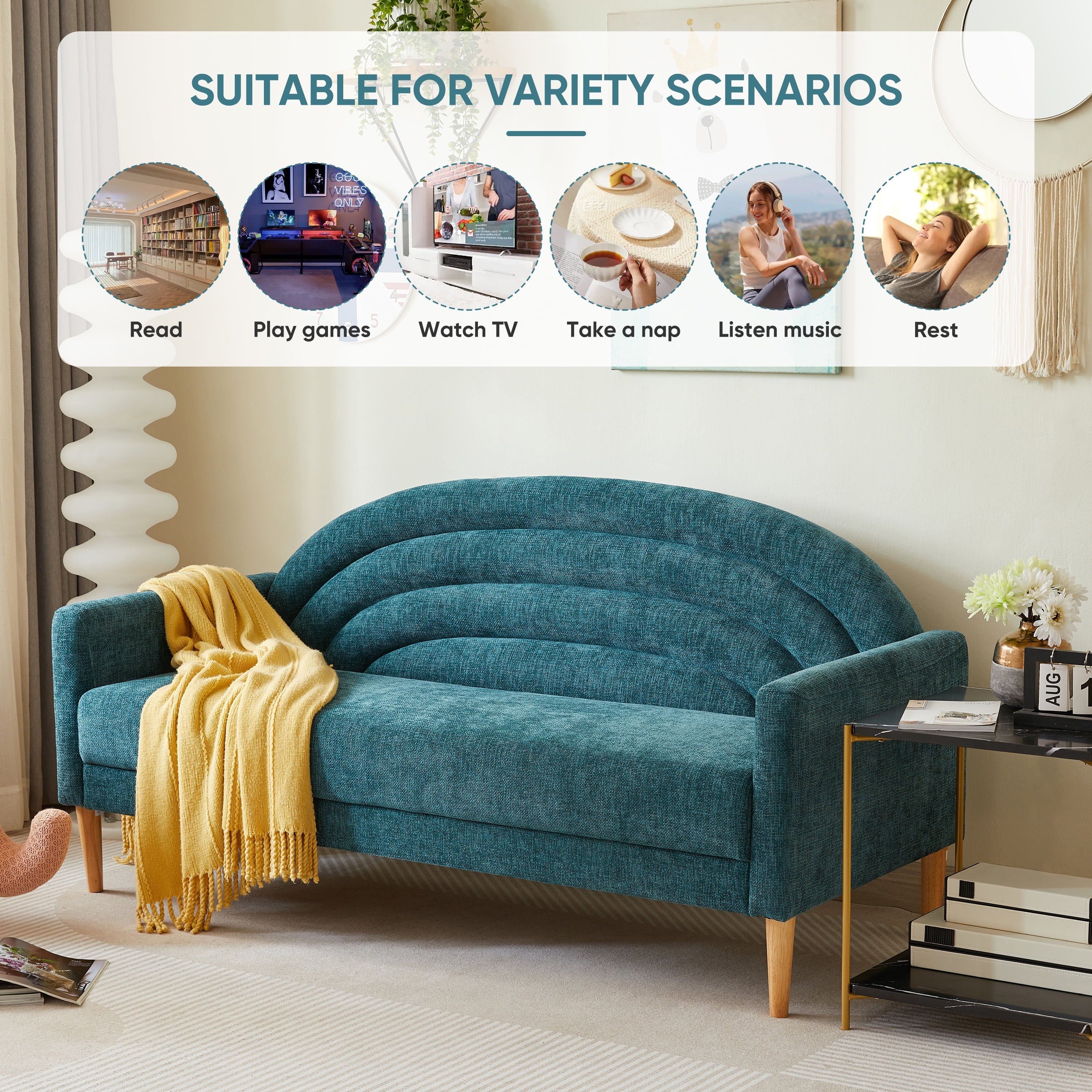 Upholstered Vibrant Rainbow Design, Premium Loveseat, Three-Seater Sofa, and Armchair for Stylish Living Space