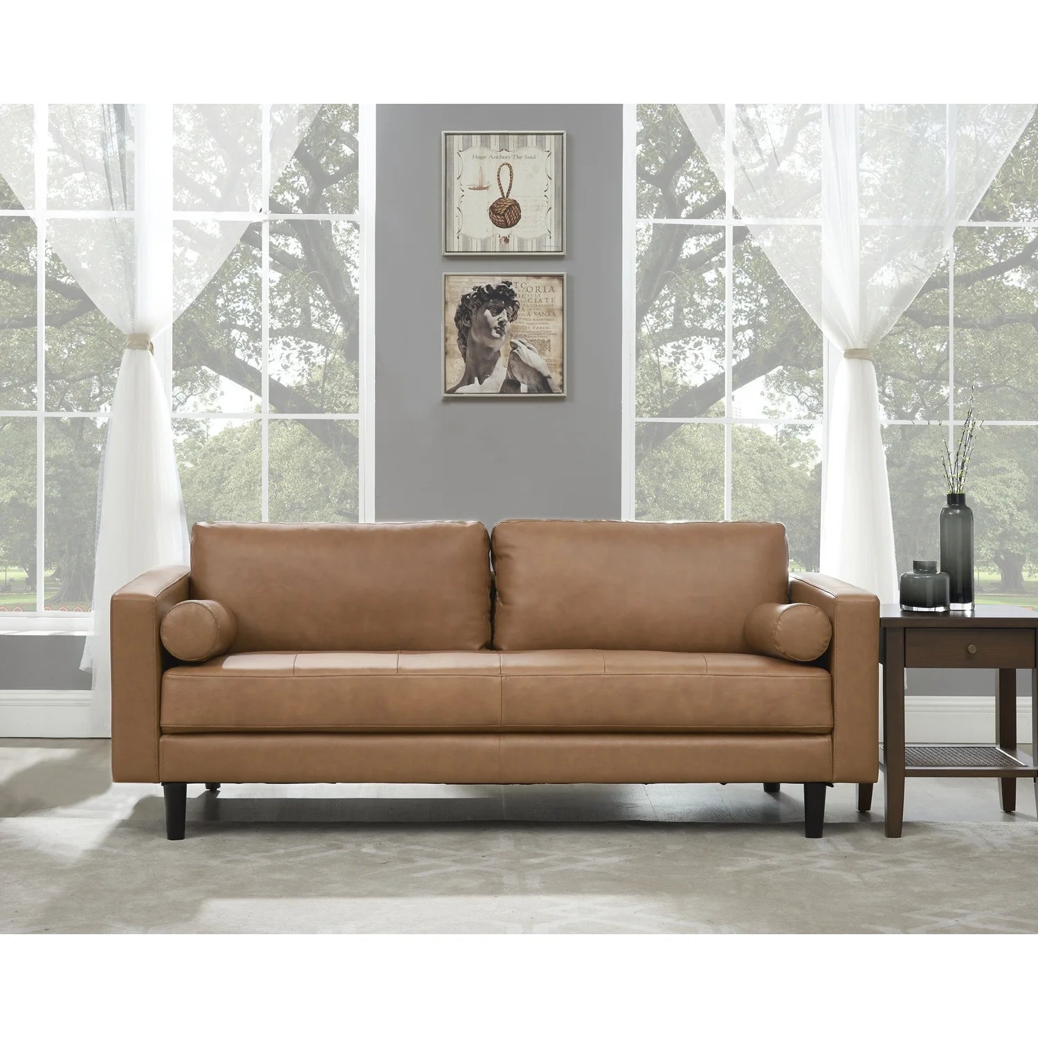 Genuine Mid-Century Leather Sofa Tan