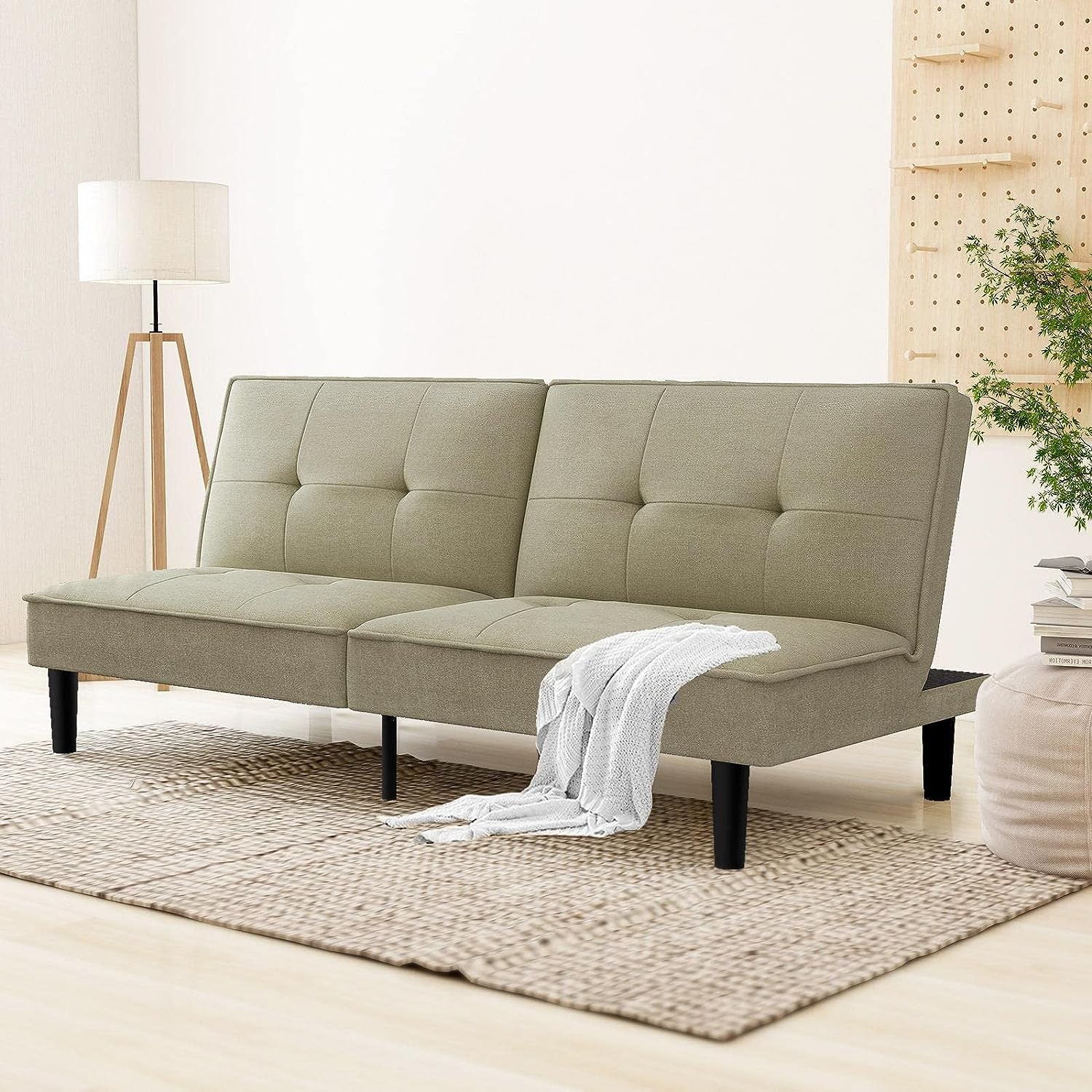 Futon Bed Convertible Sleeper Sofa with Armless Design, Modern Recliner Lounge Couch for Small Space, Olive