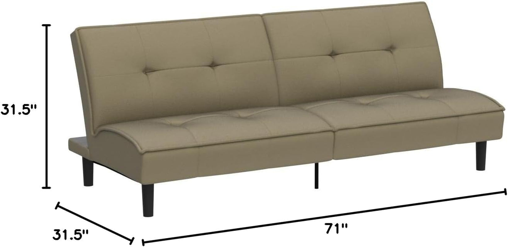 Futon Bed Convertible Sleeper Sofa with Armless Design, Modern Recliner Lounge Couch for Small Space, Olive