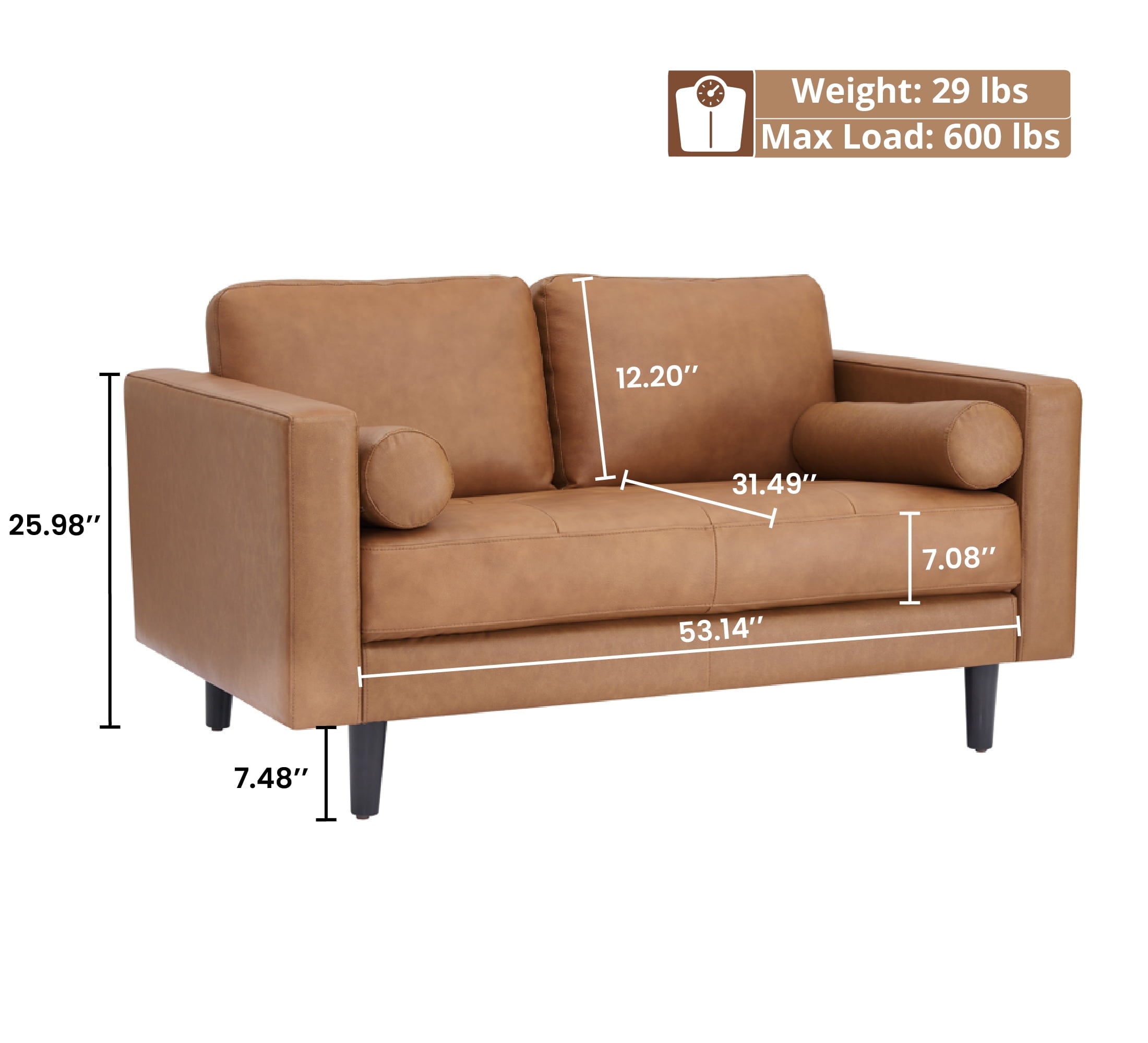 Genuine Mid-Century Leather Sofa Tan