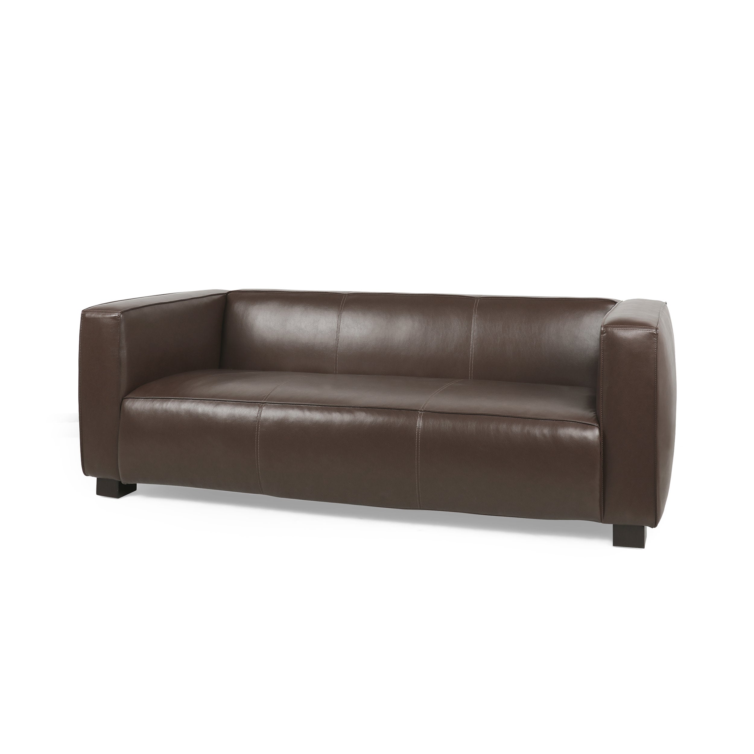 Minkler Contemporary Faux Leather 3 Seater Sofa, Dark Brown and Dark Walnut