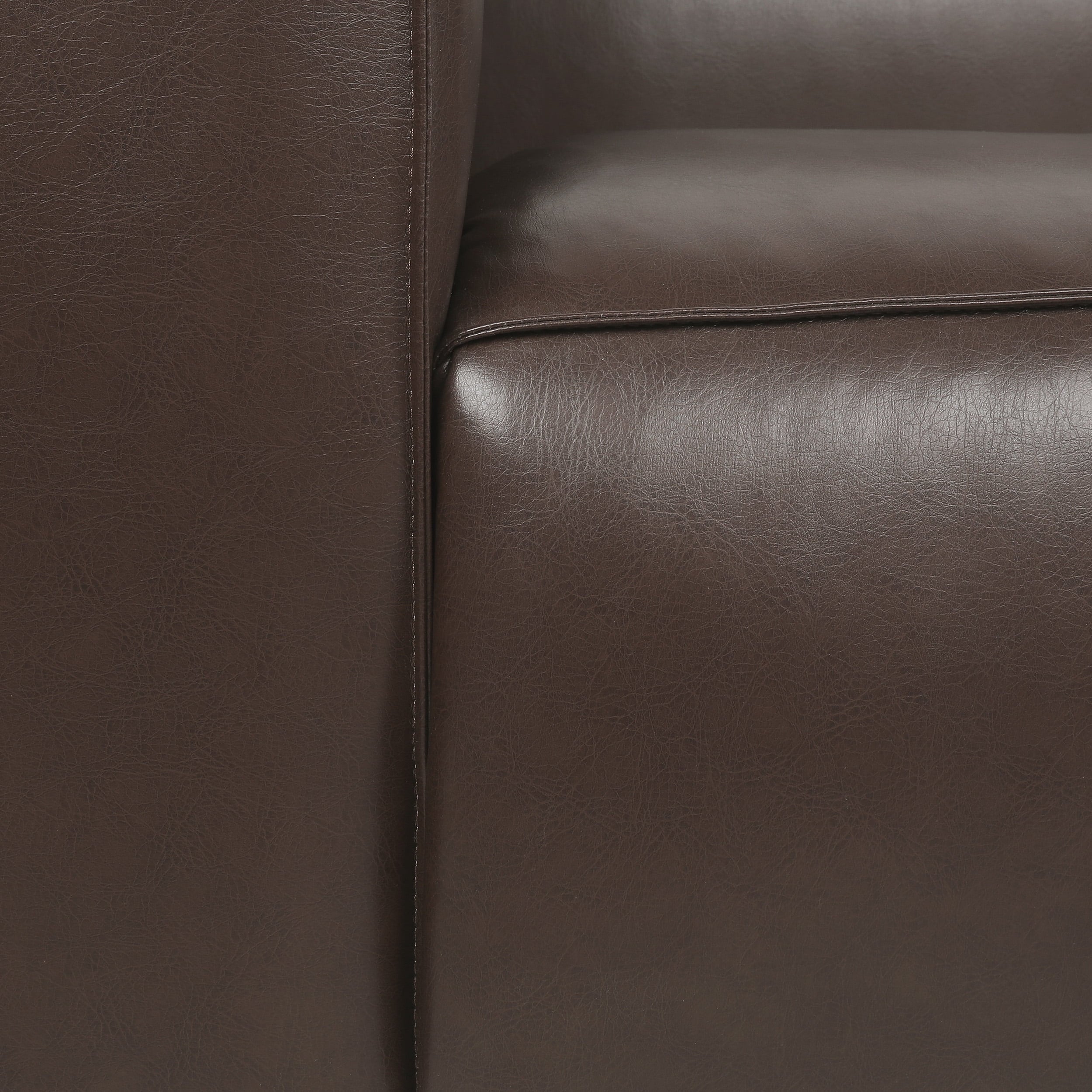 Minkler Contemporary Faux Leather 3 Seater Sofa, Dark Brown and Dark Walnut