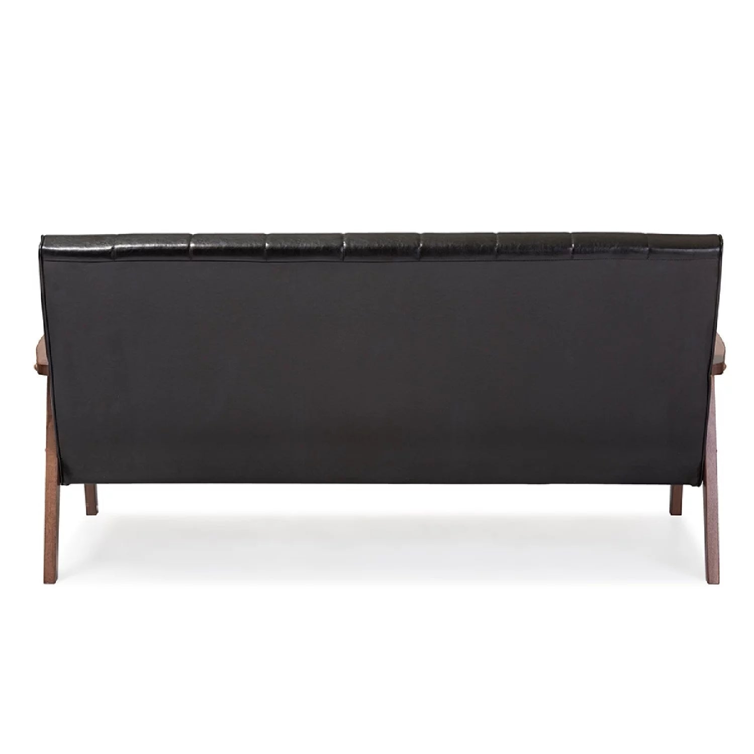 Nikko Mid-Century Modern Scandinavian Style Black Faux Leather Wooden 3-Seater Sofa