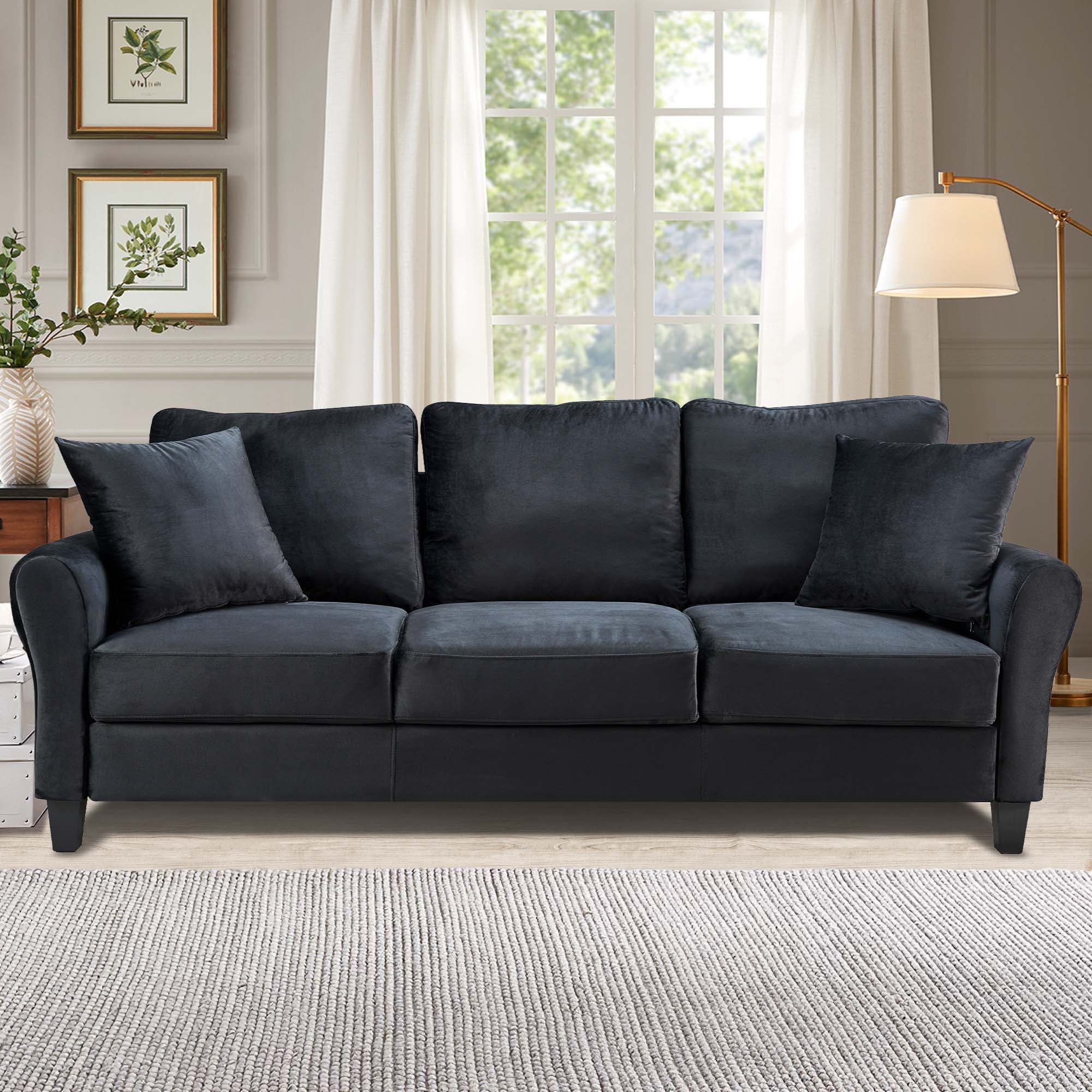 78.4" 3-Seater Sofa, Upholstered Sofa Couch for Living Room - Black