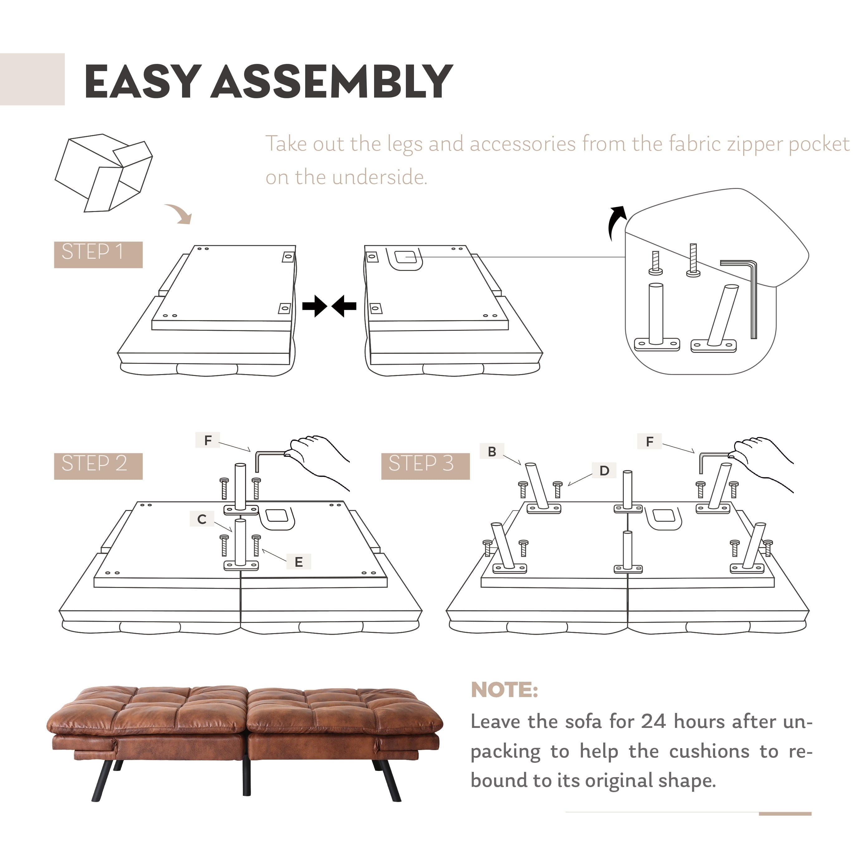 Convertible Futon Sofa Bed, Sleeper Sofa with Adjustable Armrest, Memory Foam Futon Couch, Brown