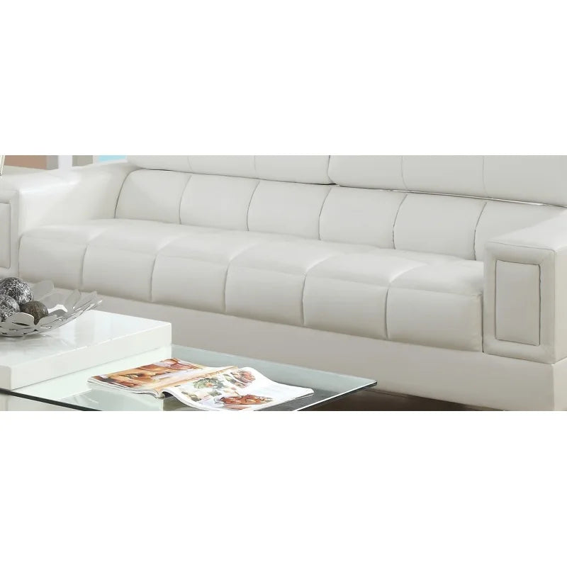 White Faux Leather Living Room 2Pc Sofa Set Sofa and Loveseat Furniture Couch Unique Design Metal Legs Adjustable Headrest